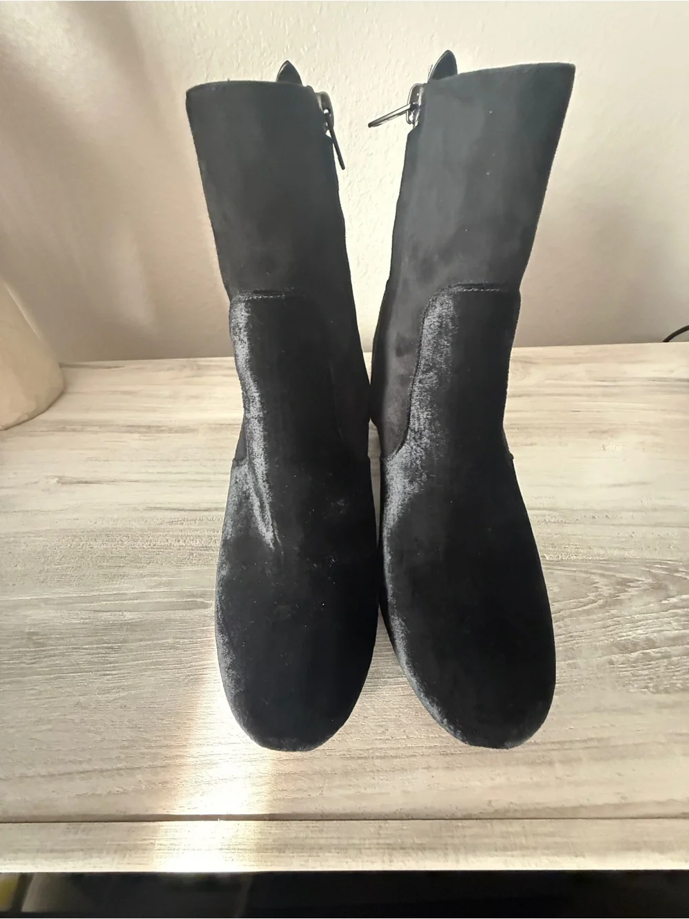 Coach Black Suede Juliet Ankle Booties with Decorative Metal Heel